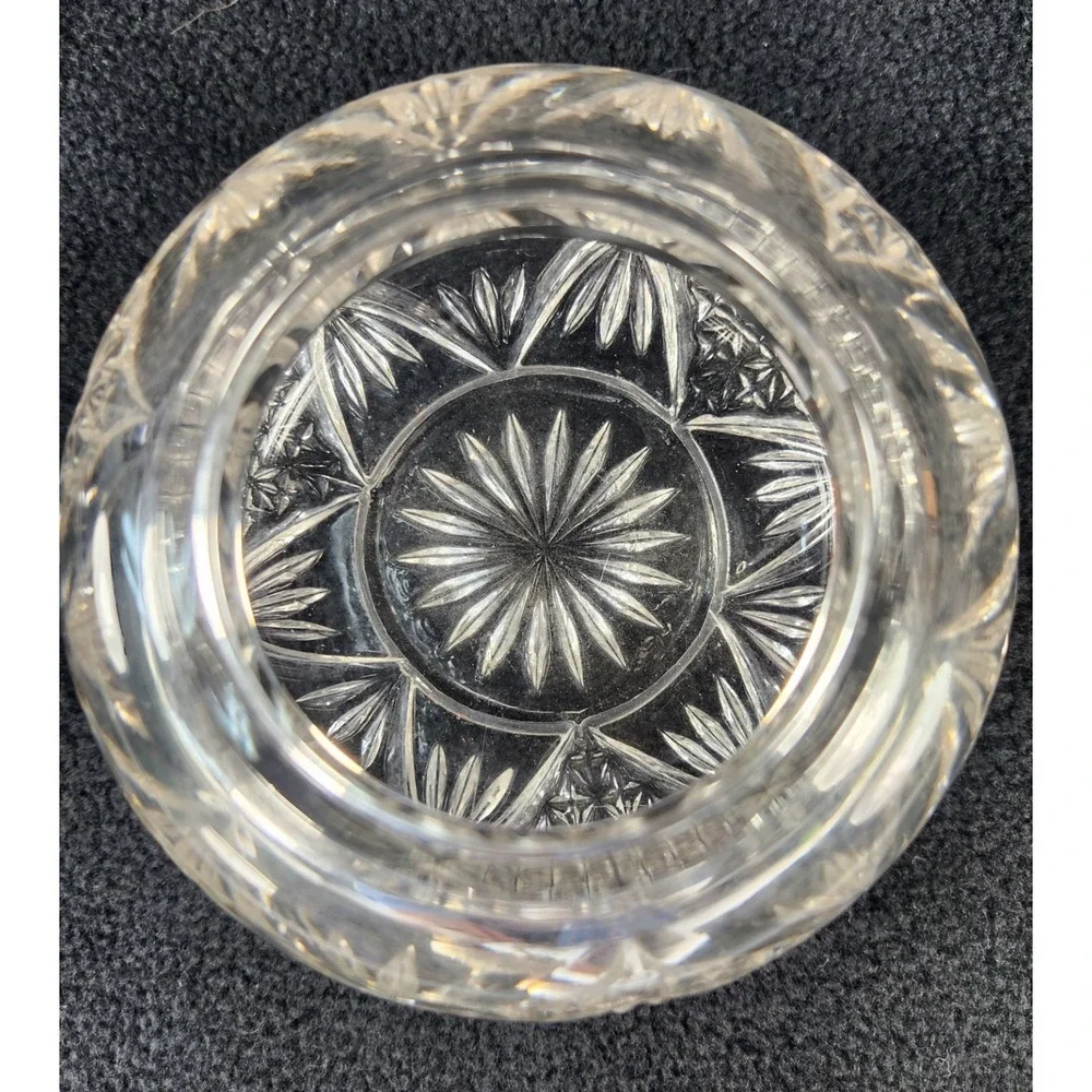 Antique Victorian Cut Glass Vanity Powder Jar Repousse Floral Trinket Box